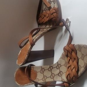 Gucci Wooden Strap High Heel Classic Braid GG monogram design